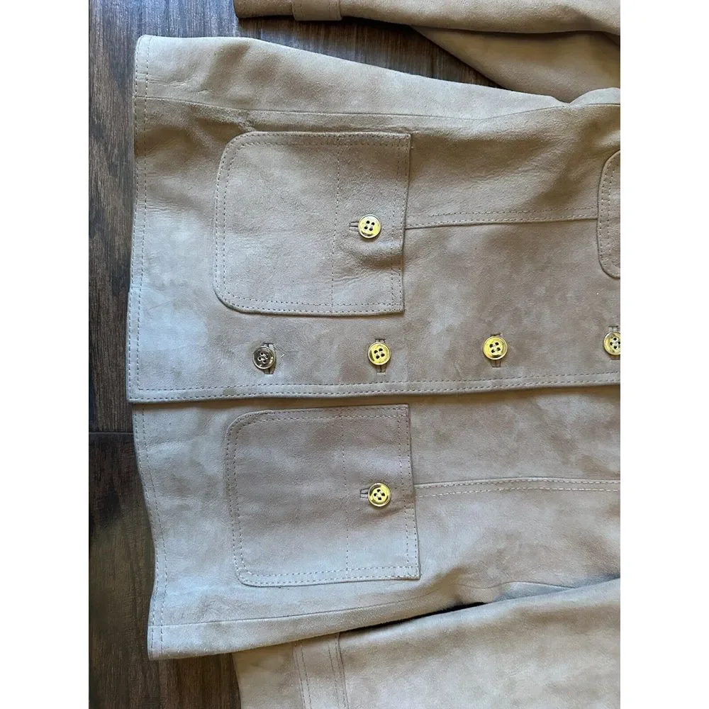 Vtg World Knits Suede Leather Jacket Sz Medium Tan Beige Brown Coat NICE QUALITY